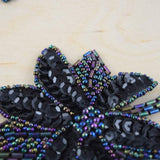 Beaded Sequin Flower Applique Black Purple