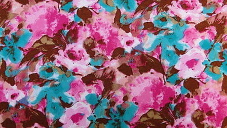 Rayon Floral Print Fabric Green Fuchsia Brown
