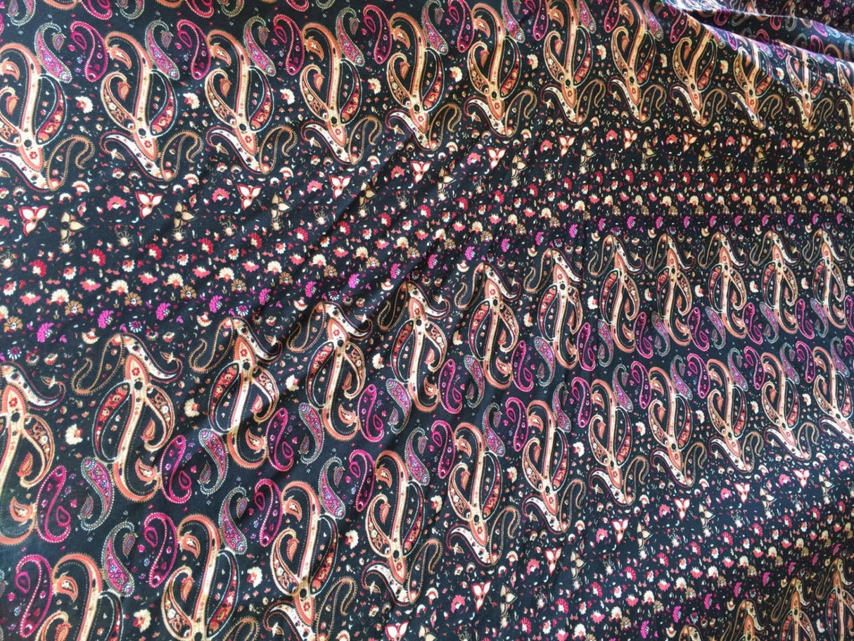 Rayon Paisley Print in Browns and Fuchsia