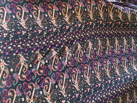 Rayon Paisley Print in Browns and Fuchsia