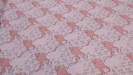 Satin Charmeuse Cat Print White Pink