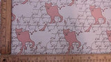 Satin Charmeuse Cat Print White Pink