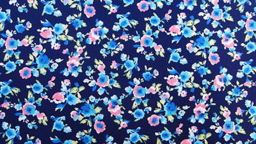 Rayon Challis Floral Print Navy Blue Pink