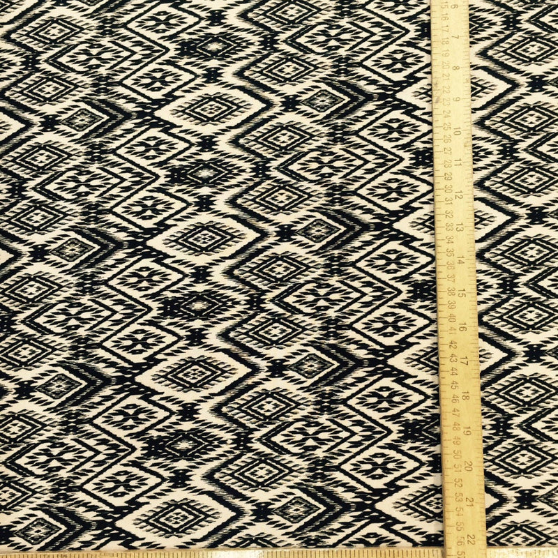 Rayon Challis Black and Tan Geometric Pattern
