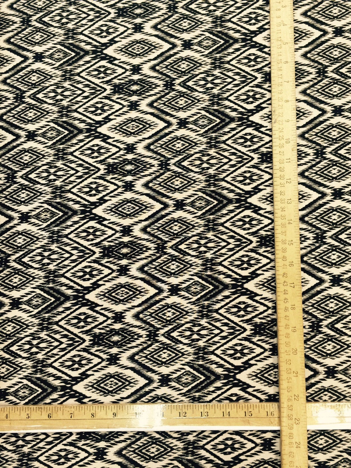 Rayon Challis Black and Tan Geometric Pattern