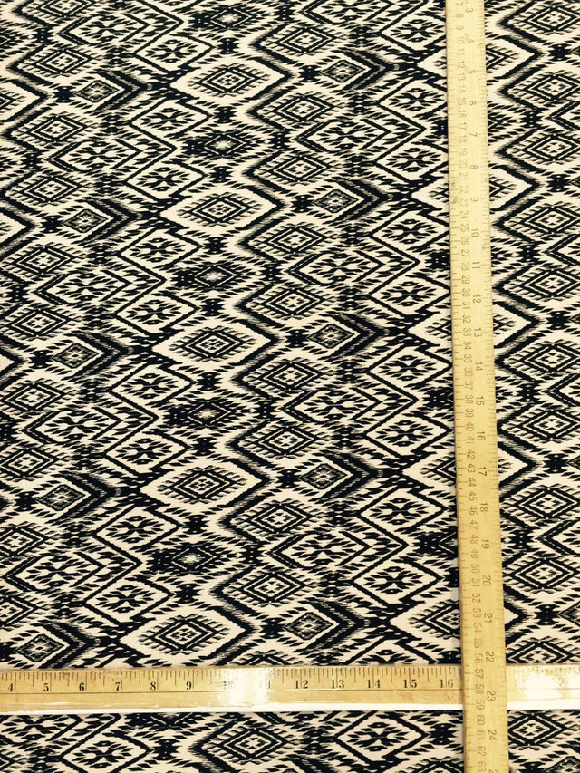 Rayon Challis Black and Tan Geometric Pattern