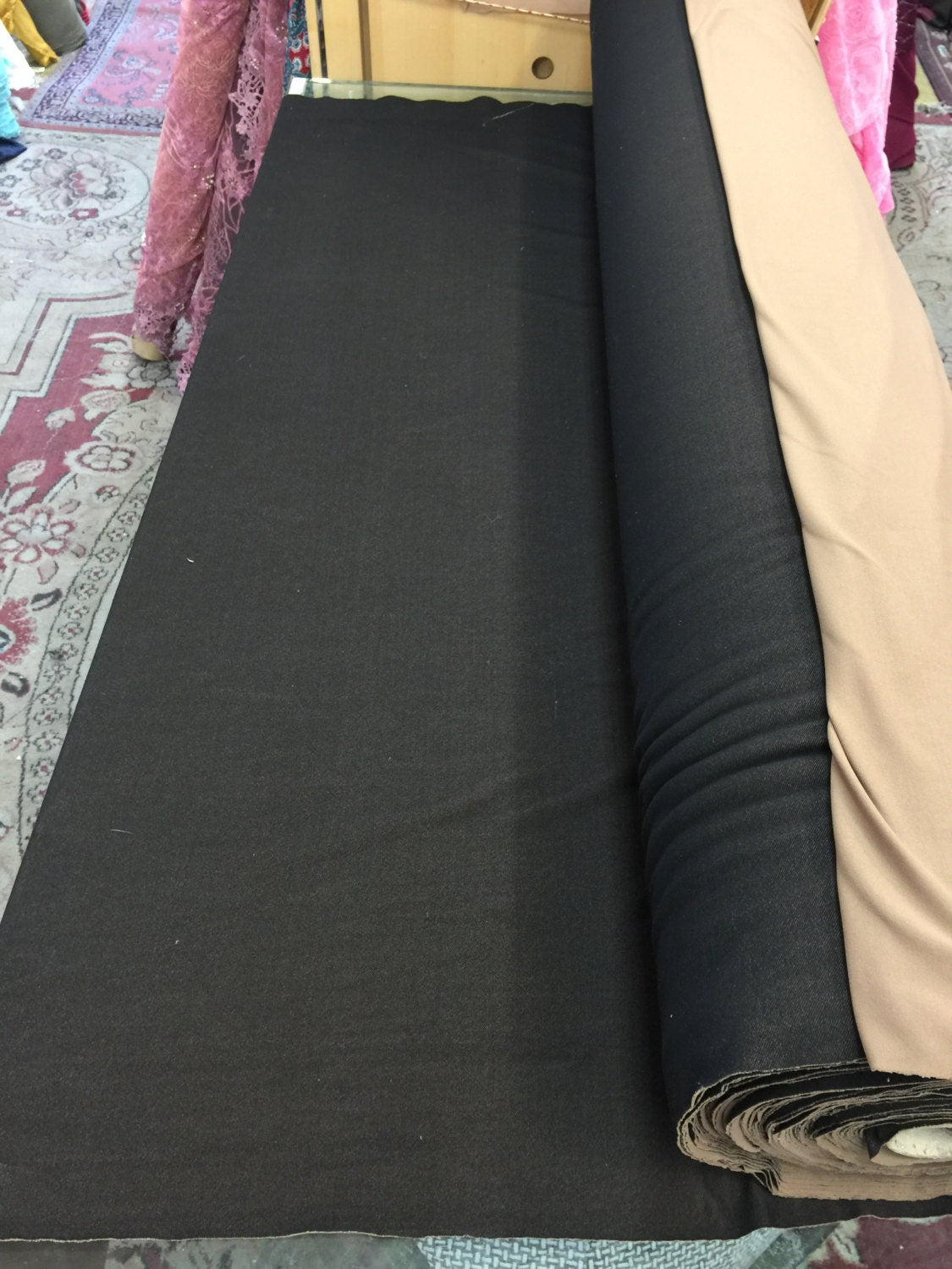 Stretch Poly Cotton Fabric Brown and Camel