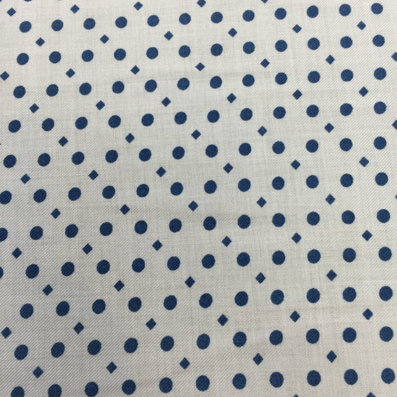 Rayon Challis Blue Dots on Off-White