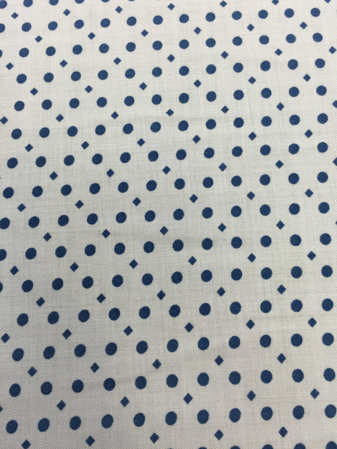 Rayon Challis Blue Dots on Off-White