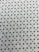 Rayon Challis Blue Dots on Off-White