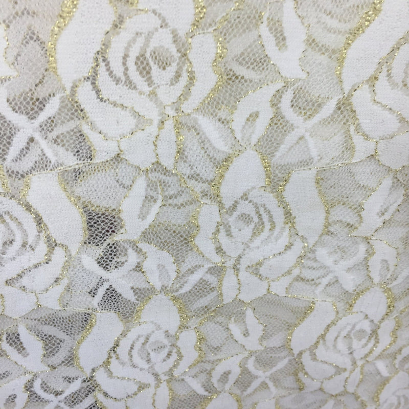 4-Way Stretch Lace Floral Ivory Gold