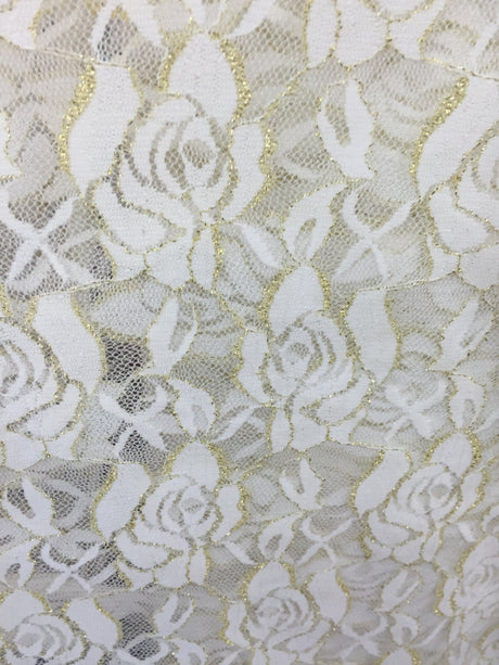 4-Way Stretch Lace Floral Ivory Gold