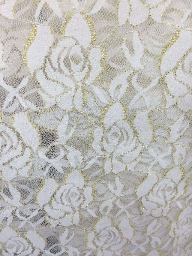 4-Way Stretch Lace Floral Ivory Gold