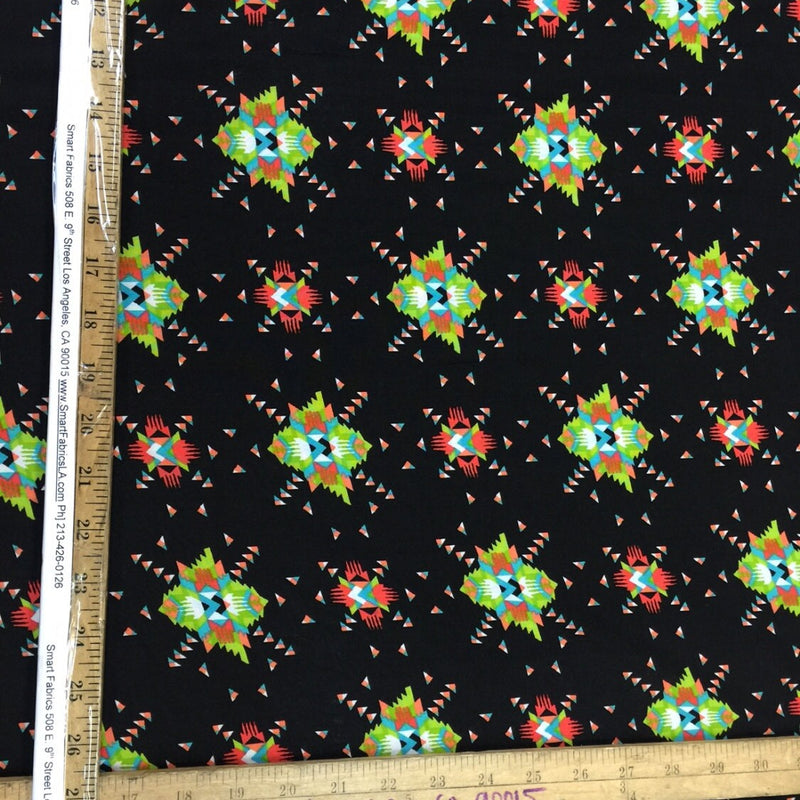 Rayon Challis Black Native American Inspired Print
