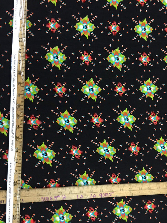 Rayon Challis Black Native American Inspired Print