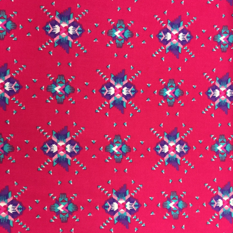 Rayon Challis Pink Native American Inspired Print