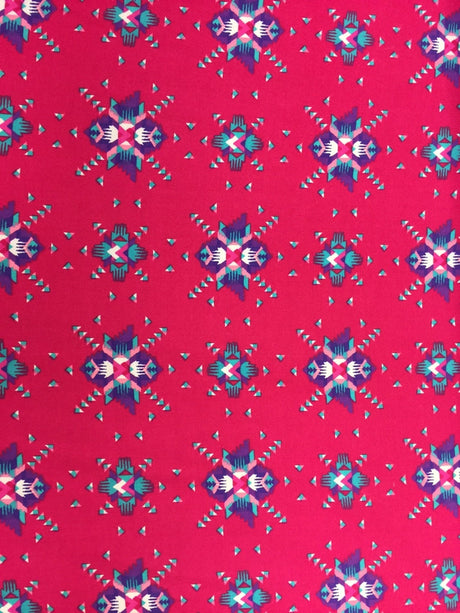 Rayon Challis Pink Native American Inspired Print