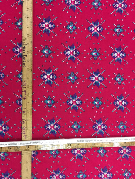 Rayon Challis Pink Native American Inspired Print