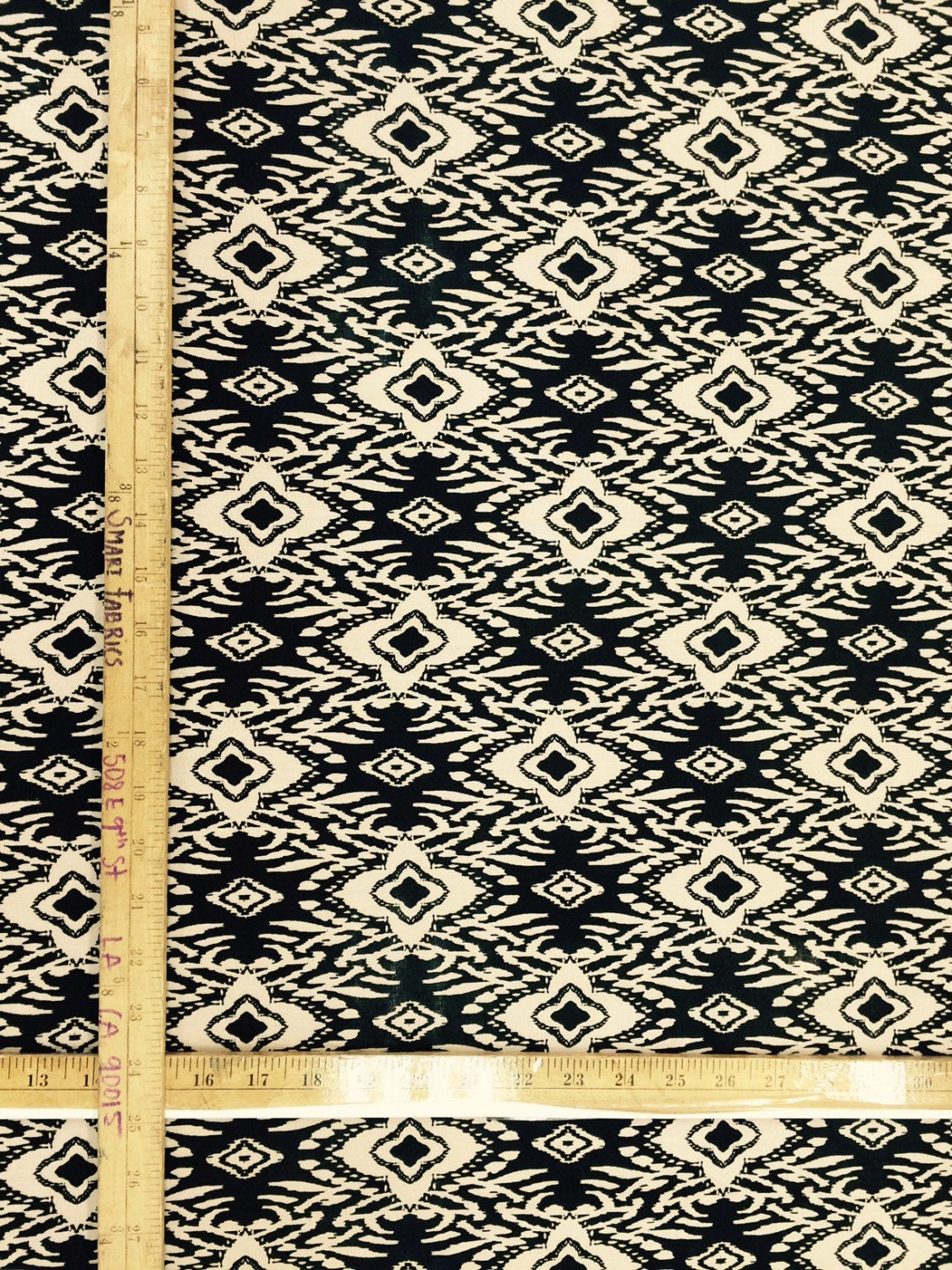 Rayon Challis Beige Black Geometrical Pattern