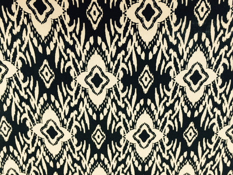 Rayon Challis Beige Black Geometrical Pattern