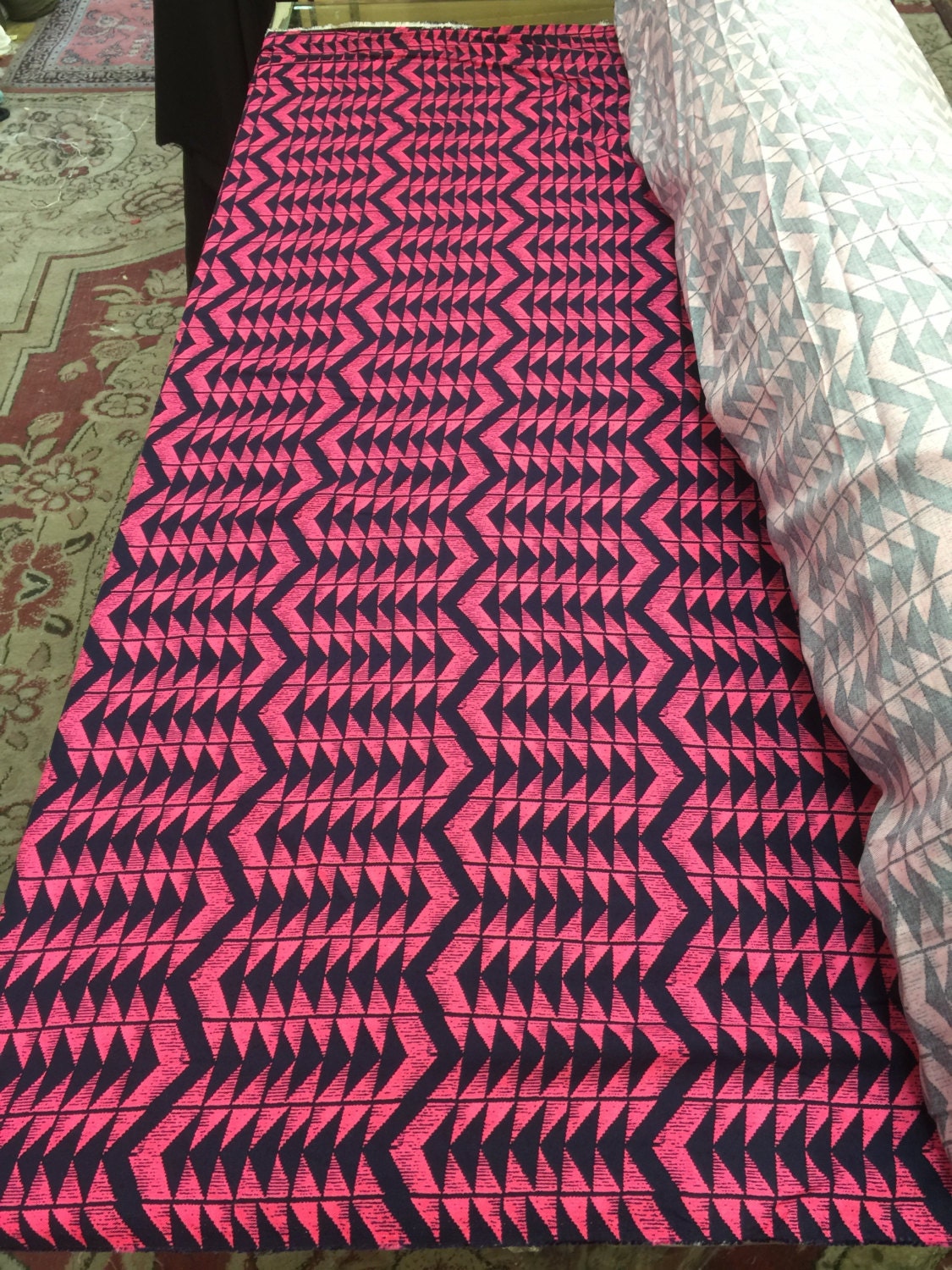 Rayon Challis Geometric Pink and Blue