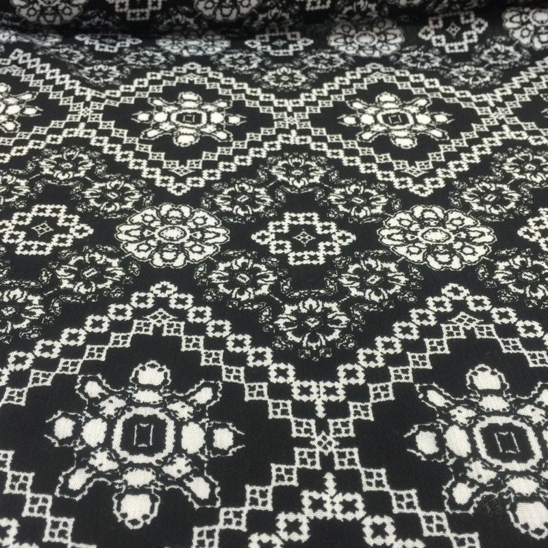 Rayon Crepe Geometric Black and White Fabric