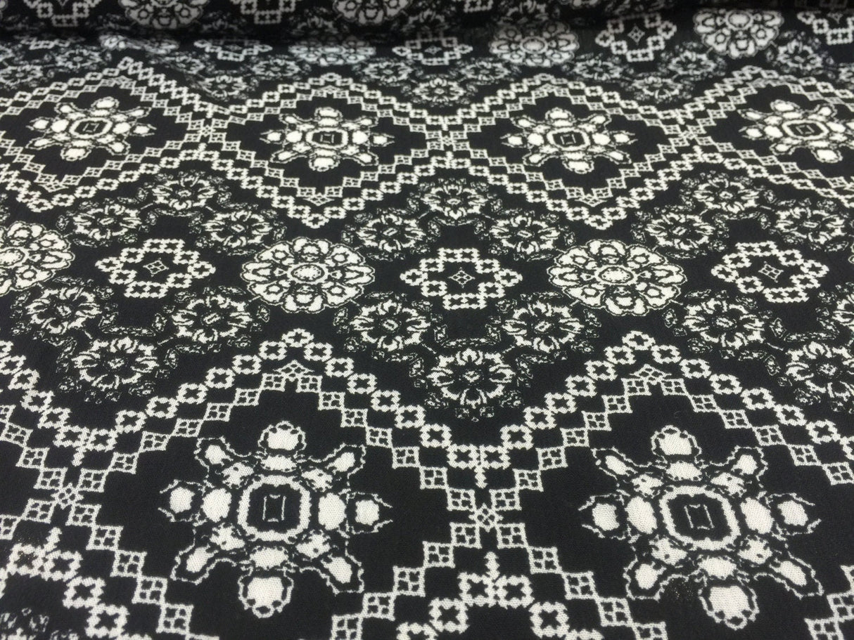 Rayon Crepe Geometric Black and White Fabric