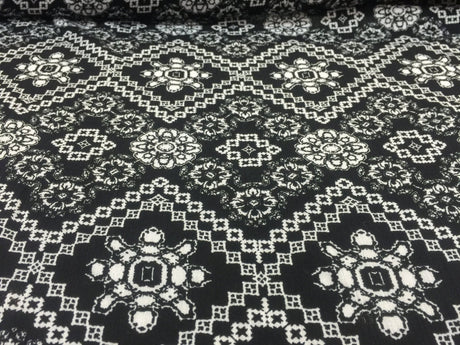Rayon Crepe Geometric Black and White Fabric