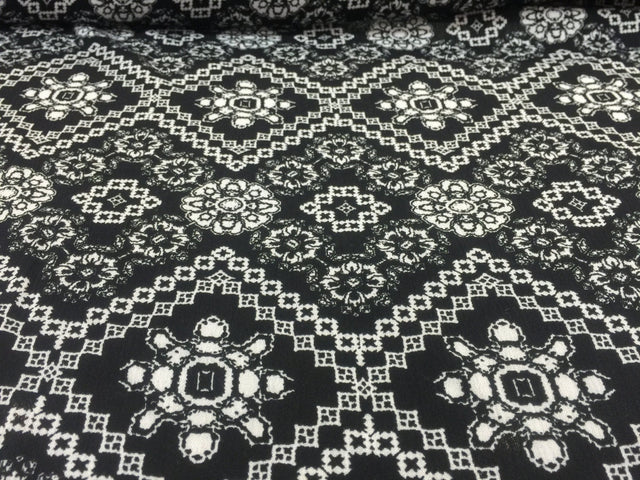 Rayon Crepe Geometric Black and White Fabric