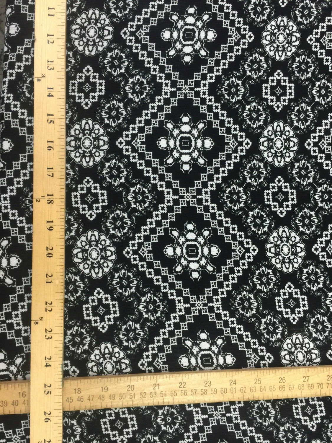 Rayon Crepe Geometric Black and White Fabric