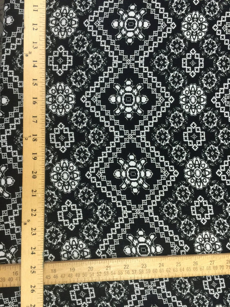 Rayon Crepe Geometric Black and White Fabric
