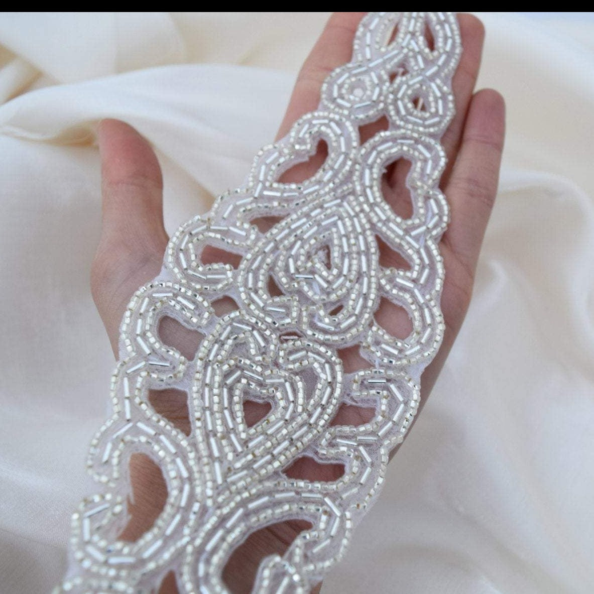 Beaded Silver Applique Iron-On