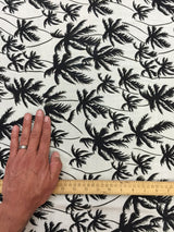 Rayon Challis Off-White Black Palm Trees