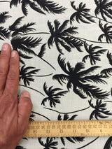 Rayon Challis Off-White Black Palm Trees