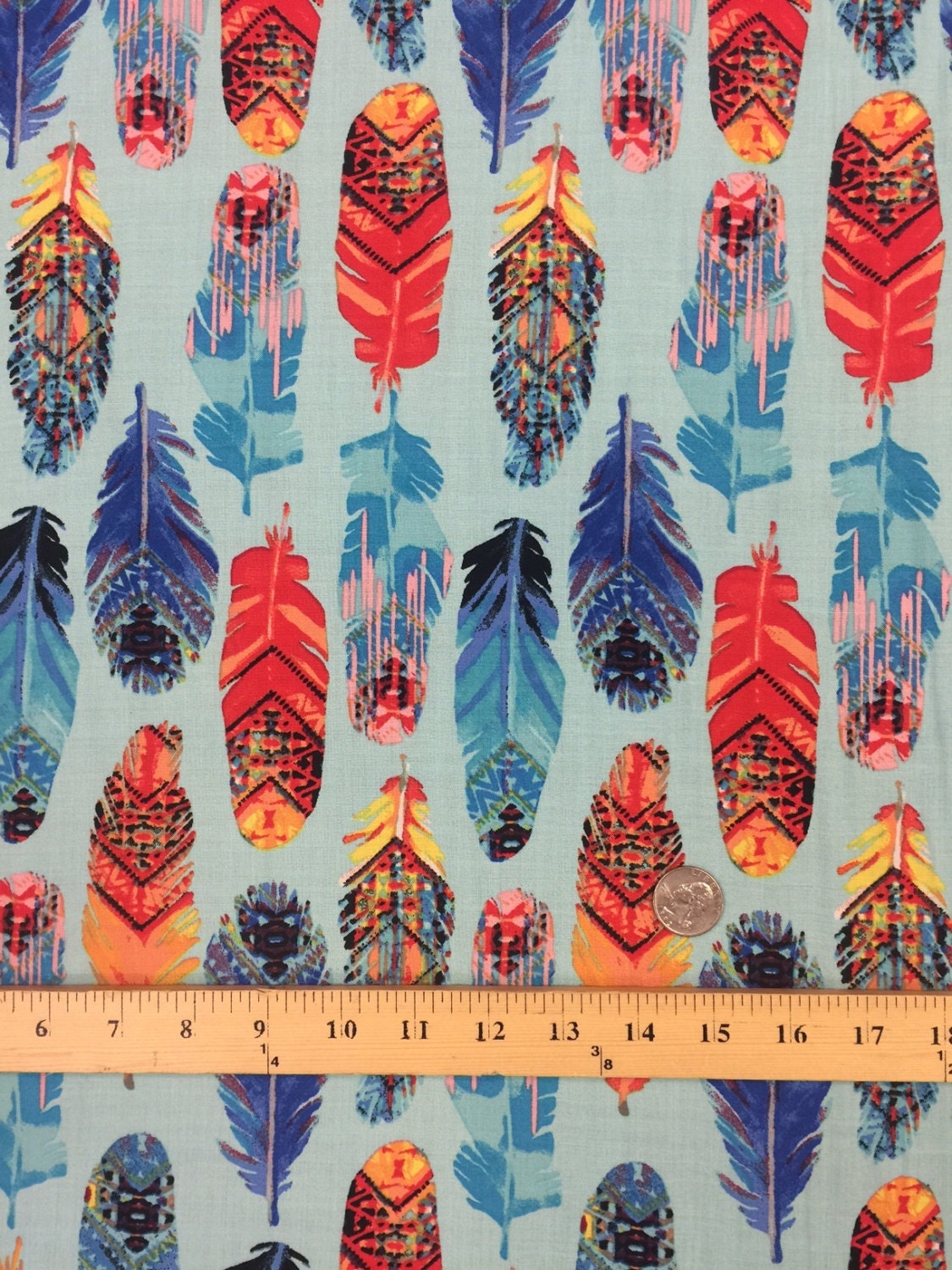Rayon Challis Feather Print Blue Multicolor