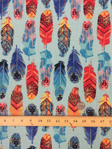 Rayon Challis Feather Print Blue Multicolor