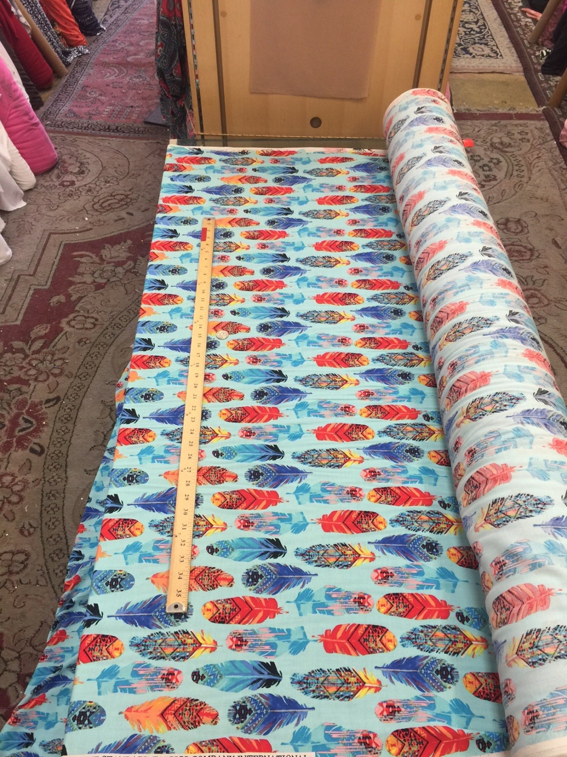 Rayon Challis Feather Print Blue Multicolor