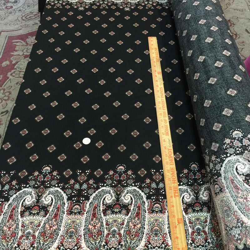 Rayon Challis Black Pink Paisley