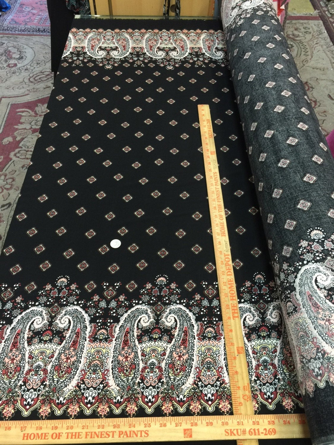 Rayon Challis Black Pink Paisley