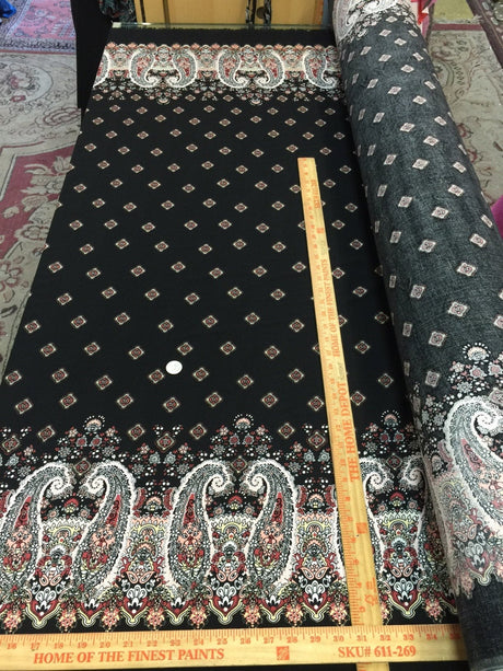 Rayon Challis Black Pink Paisley