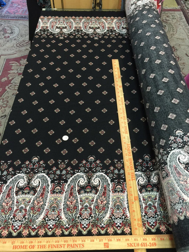 Rayon Challis Black Pink Paisley