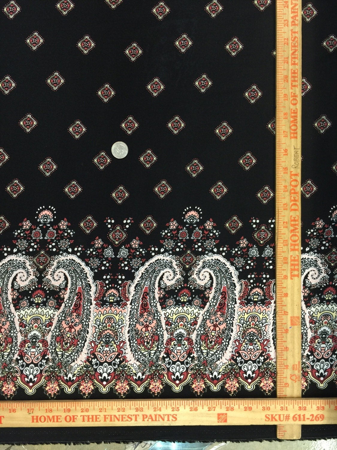 Rayon Challis Black Pink Paisley