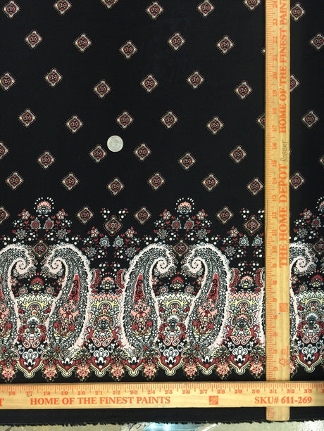 Rayon Challis Black Pink Paisley