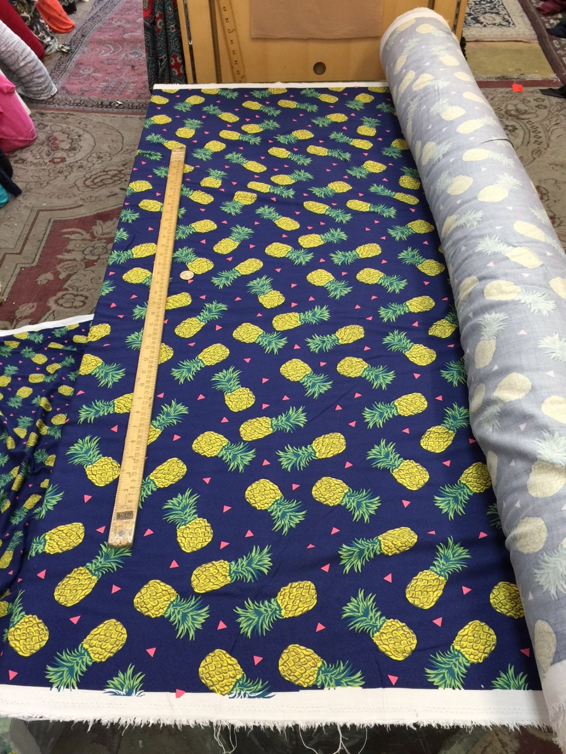 Rayon Double Weight Pineapple Print Navy Blue