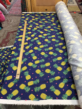 Rayon Double Weight Pineapple Print Navy Blue