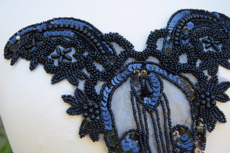 Beaded Applique Black Sweetheart Fringe