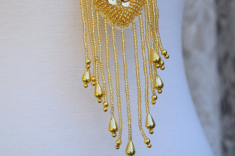 Beaded Sequined Neck Applique Gold