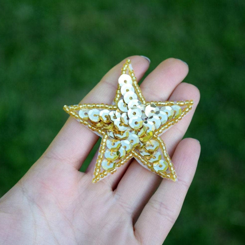 Star Patch Gold Sequin Beaded Iron-On