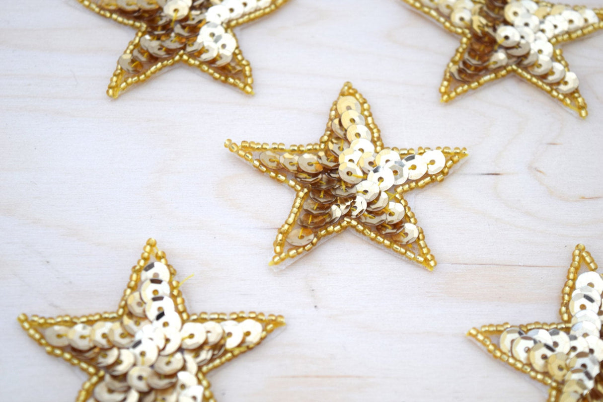 Star Patch Gold Sequin Beaded Iron-On