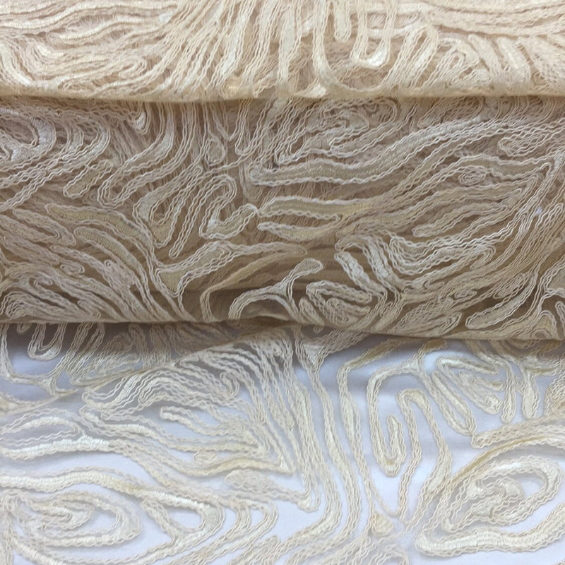 Embroidered Lace Mesh Fabric Champagne